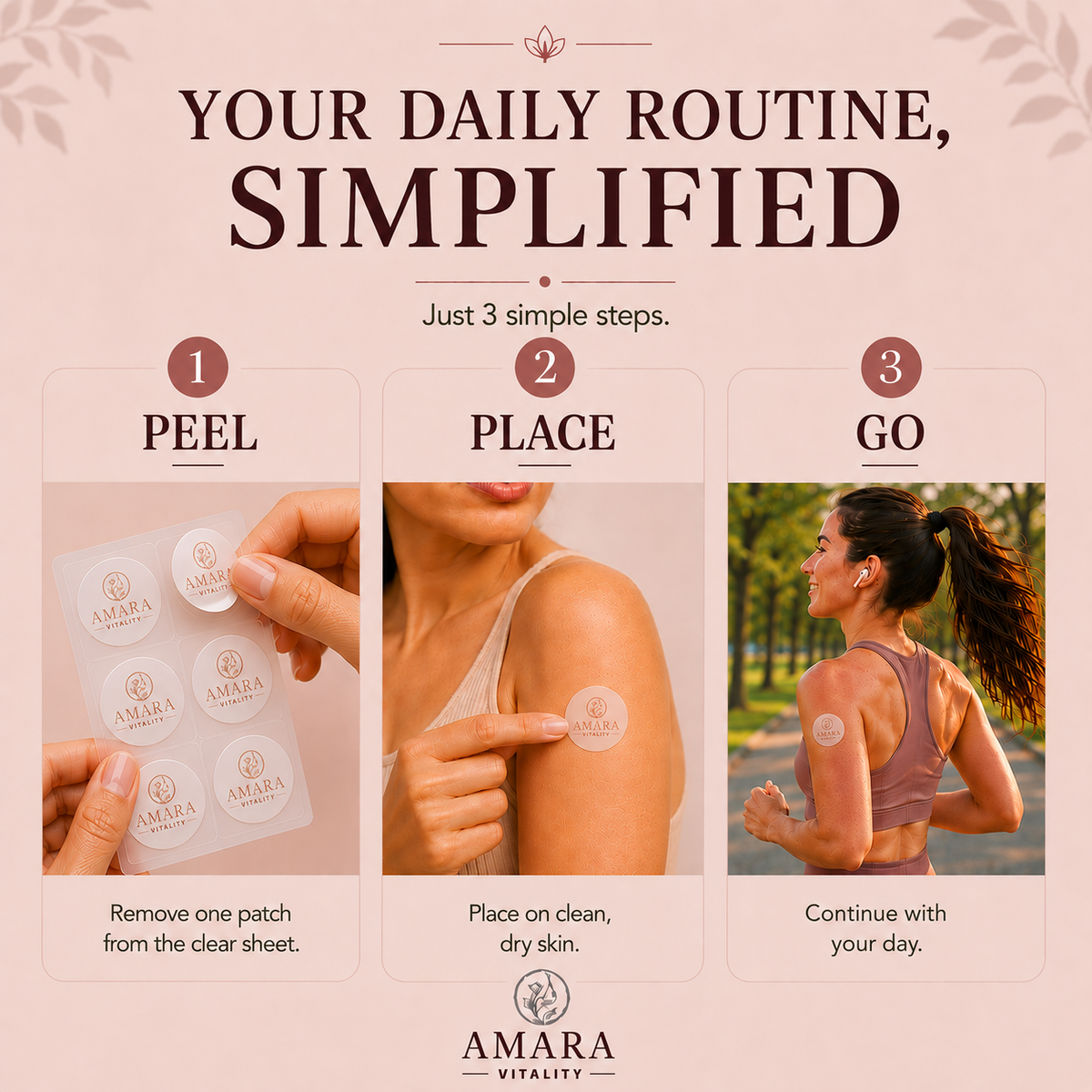 How to apply Amara Vitality patches in 3 simple steps: peel, place, go