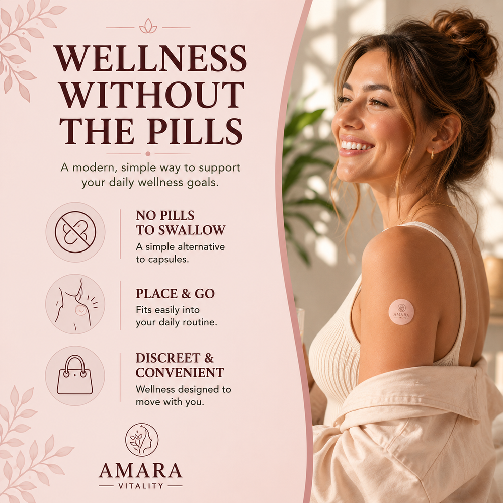 Woman wearing Amara Vitality Berberine Patch on upper arm - wellness without pills